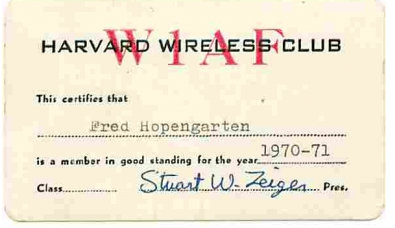 W1AF Harvard Wireless Club ID Card