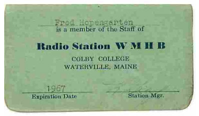 WMHB Radio Station ID Card